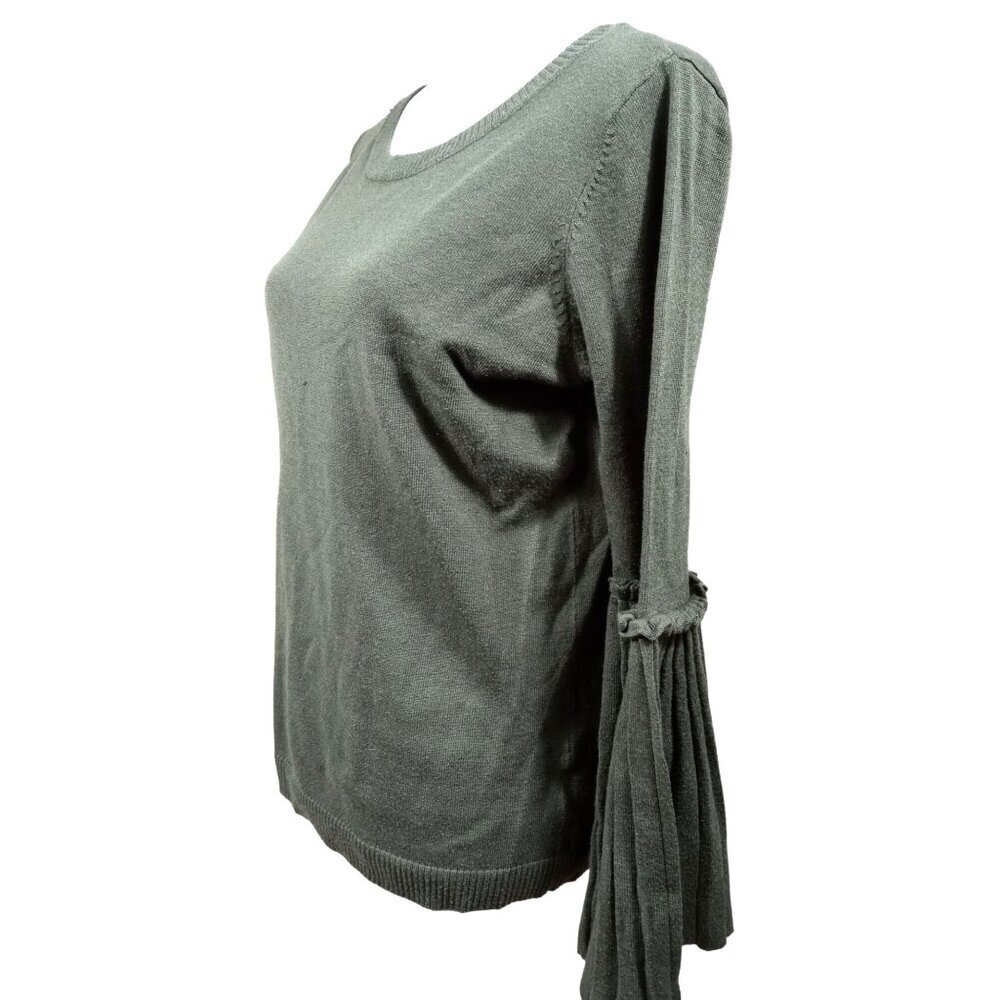 Lumiere Womens Olive Green Flare Ruffle Sleeve Blouse Size Medium